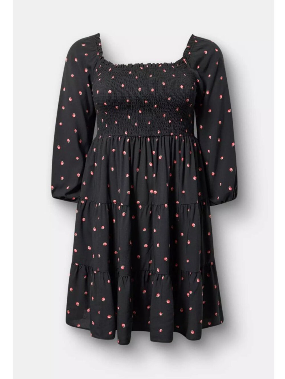 NWT Torrid 1 Strawberry Black Smocked Bodice Mini Dress 1X 14 16 - Picture 6 of 11